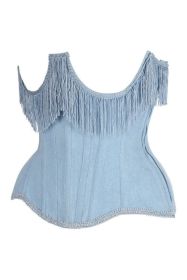 Top Drawer Steel Boned Light Blue Denim Underwire Underbust Corset Cincher w/Fringe (size: 6X)
