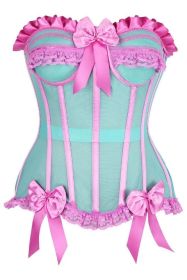 Top Drawer Steel Boned Mint/Pink Mesh Underwire Bustier Corset (size: XSmall)