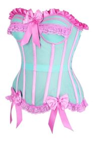 Top Drawer Steel Boned Mint/Pink Mesh Underwire Bustier Corset (size: small)