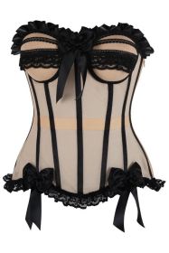 Top Drawer Steel Boned Nude & Black Mesh Underwire Bustier Corset (size: small)