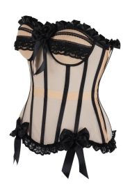 Top Drawer Steel Boned Nude & Black Mesh Underwire Bustier Corset (size: medium)