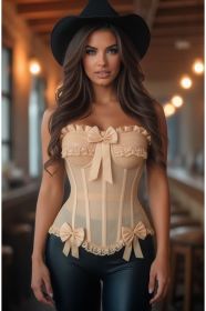Top Drawer Steel Boned Nude Mesh Underwire Bustier Corset (size: XSmall)