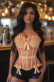 Top Drawer Steel Boned Nude Mesh Underwire Bustier Corset (size: XLarge)