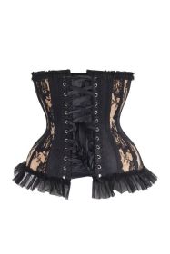 Top Drawer Steel Boned Nude/Black Lace Underwire Burlesque Underbust Corset Cincher (size: large)