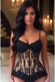 Top Drawer Steel Boned Nude/Black Lace Underwire Burlesque Underbust Corset Cincher (size: XSmall)
