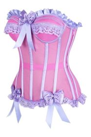 Top Drawer Steel Boned Pink/Purple Mesh Underwire Bustier Corset (size: 4X)