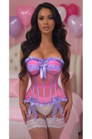 Top Drawer Steel Boned Pink/Purple Mesh Underwire Bustier Corset (size: large)