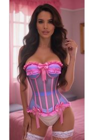 Top Drawer Steel Boned Purple/Pink Mesh Underwire Bustier Corset (size: small)