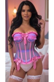 Top Drawer Steel Boned Purple/Pink Mesh Underwire Bustier Corset (size: 3X)