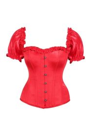 Top Drawer Steel Boned Red Satin Overbust Corset w/Sleeves (size: XLarge)