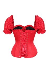 Top Drawer Steel Boned Red Satin Overbust Corset w/Sleeves (size: 3X)