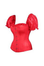 Top Drawer Steel Boned Red Satin Overbust Corset w/Sleeves (size: 2X)
