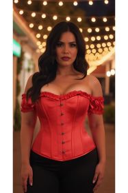 Top Drawer Steel Boned Red Satin Overbust Corset w/Sleeves (size: large)