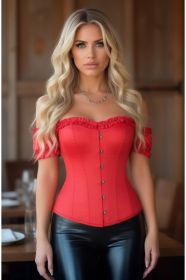 Top Drawer Steel Boned Red Satin Overbust Corset w/Sleeves (size: small)