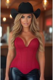 Top Drawer Steel Boned Red Suede Deep Plunge Overbust Corset Top (size: XSmall)