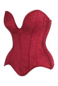 Top Drawer Steel Boned Red Suede Deep Plunge Overbust Corset Top (size: medium)