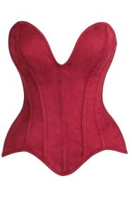 Top Drawer Steel Boned Red Suede Deep Plunge Overbust Corset Top (size: small)