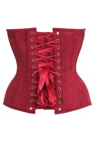 Top Drawer Steel Boned Red Suede Deep Plunge Overbust Corset Top (size: large)