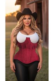 Top Drawer Steel Boned Red Suede Underwire Underbust Corset Cincher w/Fringe (size: large)