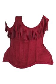 Top Drawer Steel Boned Red Suede Underwire Underbust Corset Cincher w/Fringe (size: 4X)