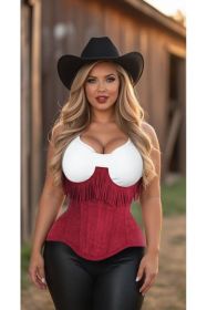 Top Drawer Steel Boned Red Suede Underwire Underbust Corset Cincher w/Fringe (size: XLarge)