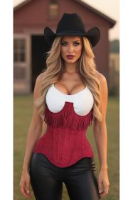 Top Drawer Steel Boned Red Suede Underwire Underbust Corset Cincher w/Fringe (size: XSmall)