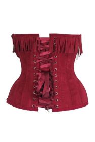 Top Drawer Steel Boned Red Suede Underwire Underbust Corset Cincher w/Fringe (size: 5X)