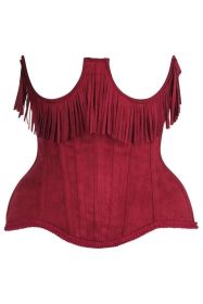 Top Drawer Steel Boned Red Suede Underwire Underbust Corset Cincher w/Fringe (size: 3X)