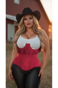 Top Drawer Steel Boned Red Suede Underwire Underbust Corset Cincher w/Fringe (size: medium)