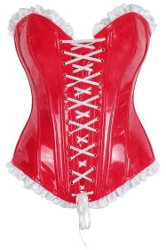 Top Drawer Steel Boned Red Vinyl PVC Patent Lace-Up Corset Top (size: XSmall)