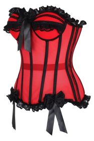 Top Drawer Steel Boned Red/Black Mesh Underwire Bustier Corset (size: medium)