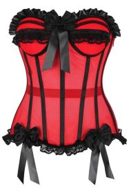 Top Drawer Steel Boned Red/Black Mesh Underwire Bustier Corset (size: small)
