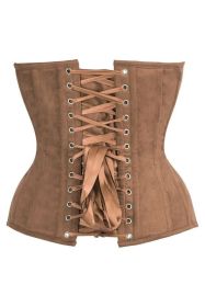 corTop Drawer Steel Boned Tan Suede Deep Plunge Overbust Corset Top (size: large)