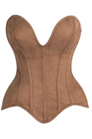 corTop Drawer Steel Boned Tan Suede Deep Plunge Overbust Corset Top (size: small)