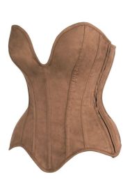 corTop Drawer Steel Boned Tan Suede Deep Plunge Overbust Corset Top (size: medium)