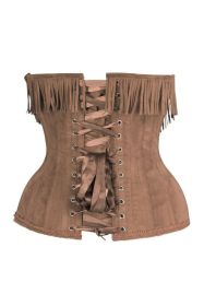 Top Drawer Steel Boned Tan Suede Underwire Underbust Corset Cincher w/Fringe (size: 3X)
