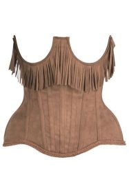 Top Drawer Steel Boned Tan Suede Underwire Underbust Corset Cincher w/Fringe (size: 2X)