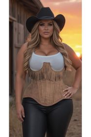 Top Drawer Steel Boned Tan Suede Underwire Underbust Corset Cincher w/Fringe (size: large)