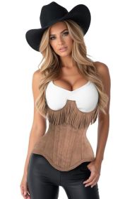 Top Drawer Steel Boned Tan Suede Underwire Underbust Corset Cincher w/Fringe (size: XLarge)