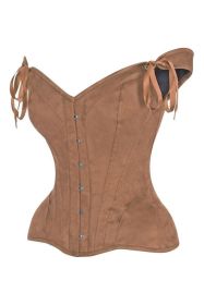 Top Drawer Tan Suede Steel Boned Corset w/Straps (size: medium)