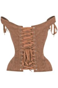 Top Drawer Tan Suede Steel Boned Corset w/Straps (size: large)