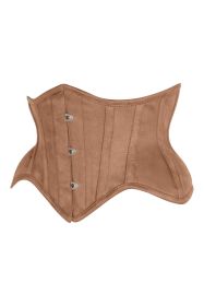 Top Drawer Tan Suede Steel Boned Mini Waist Cincher Corset (size: small)