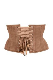 Top Drawer Tan Suede Steel Boned Mini Waist Cincher Corset (size: medium)