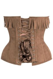 Top Drawer Tan Suede Steel Boned Overbust Corset w/Fringe (size: 5X)