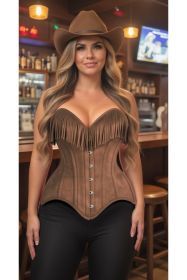 Top Drawer Tan Suede Steel Boned Overbust Corset w/Fringe (size: 2X)