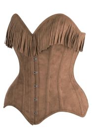 Top Drawer Tan Suede Steel Boned Overbust Corset w/Fringe (size: 4X)