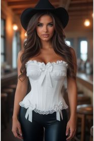 Top Drawer White Satin Steel Boned Burlesque Corset (size: small)