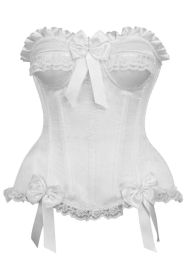 Top Drawer White Satin Steel Boned Burlesque Corset (size: XLarge)