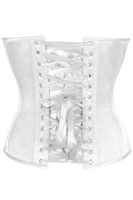 Top Drawer White Satin Steel Boned Overbust Corset w/Side Zipper (size: medium)