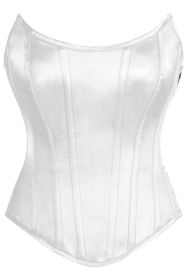 Top Drawer White Satin Steel Boned Overbust Corset w/Side Zipper (size: XSmall)